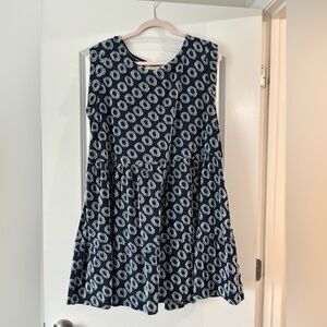 Anthropologie Maeve Navy Blue Printed Sleeveless Swing Dress